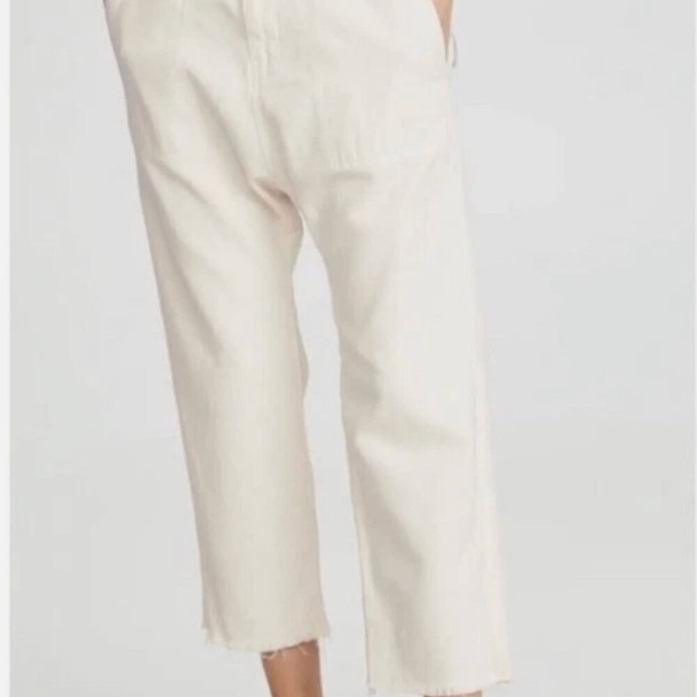 Nili Lotan Luna Cotton Frayed Hem Straight Leg Capri Pants White Size 6